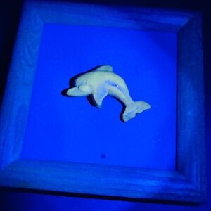 Hand Carved Baltic Butterscotch Amber Dolphin Mini Figural Sculpture On Frame